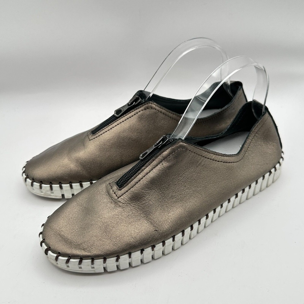 Eric Michael‎ Marlo Shoes Womens Size 40 US 9 Pewter Metallic Leather Zip Up
